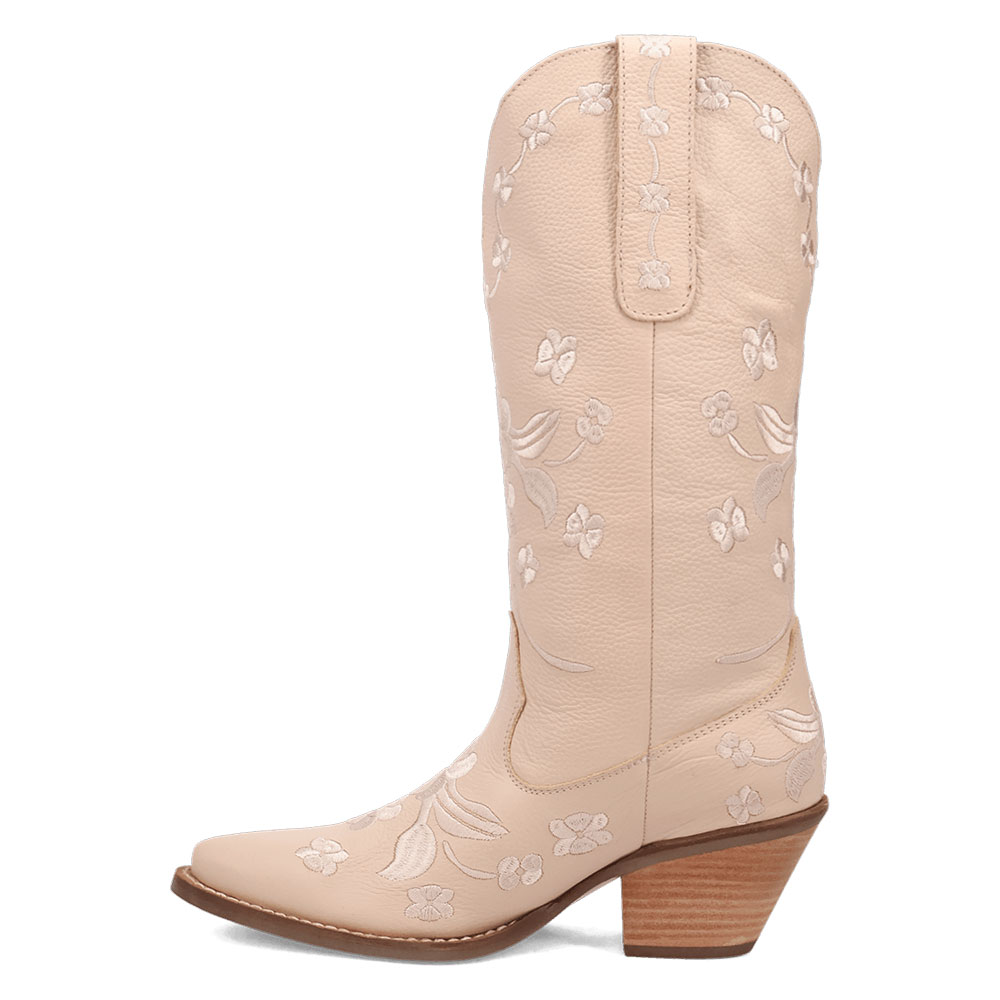 Women's Nude Snip Toe Block Heel Floral Embroidered Western Boots Nicepairs