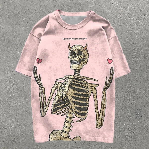 Casual Skull Heart Print Short Sleeve T-Shirt