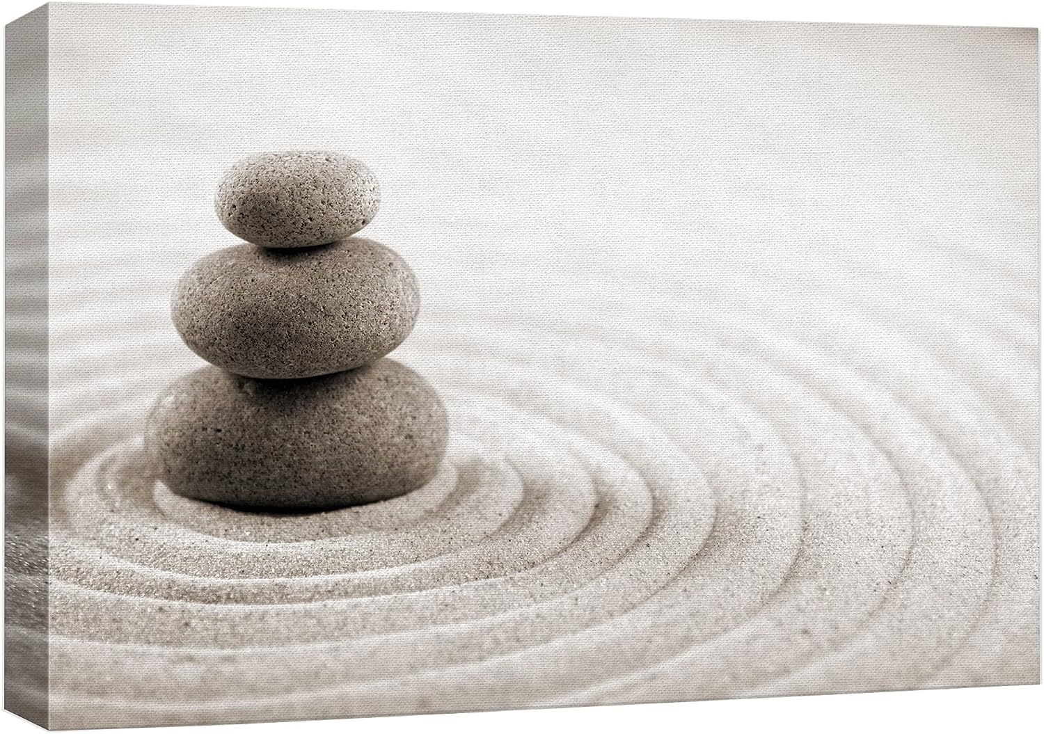wall26 Canvas Print Wall Art Rock Stack On Gray Zen Sand Garden Floral Nature Photography Realism Bohemian Scenic Relax/Calm Cool for Living Room, Bedroom, Office - 16 inch x24 inch  16&#034;x24&#034;