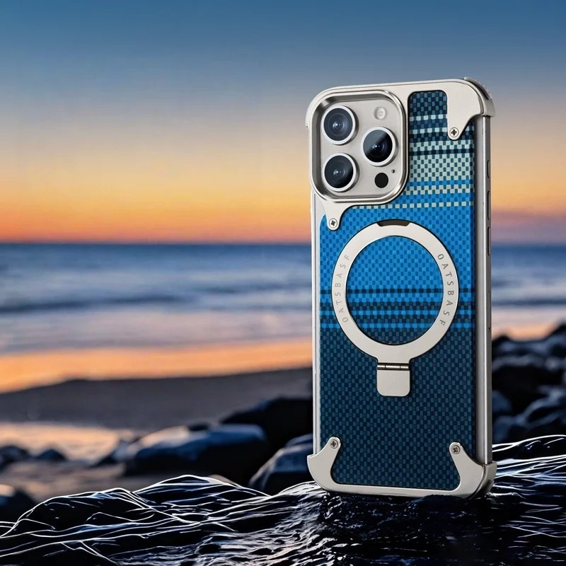 Kevlar Carbon Fiber Pattern Suitable For Samsung S25Ultra Bracket Magnetic Mobile Phone Case Metal Anti-Fall Case