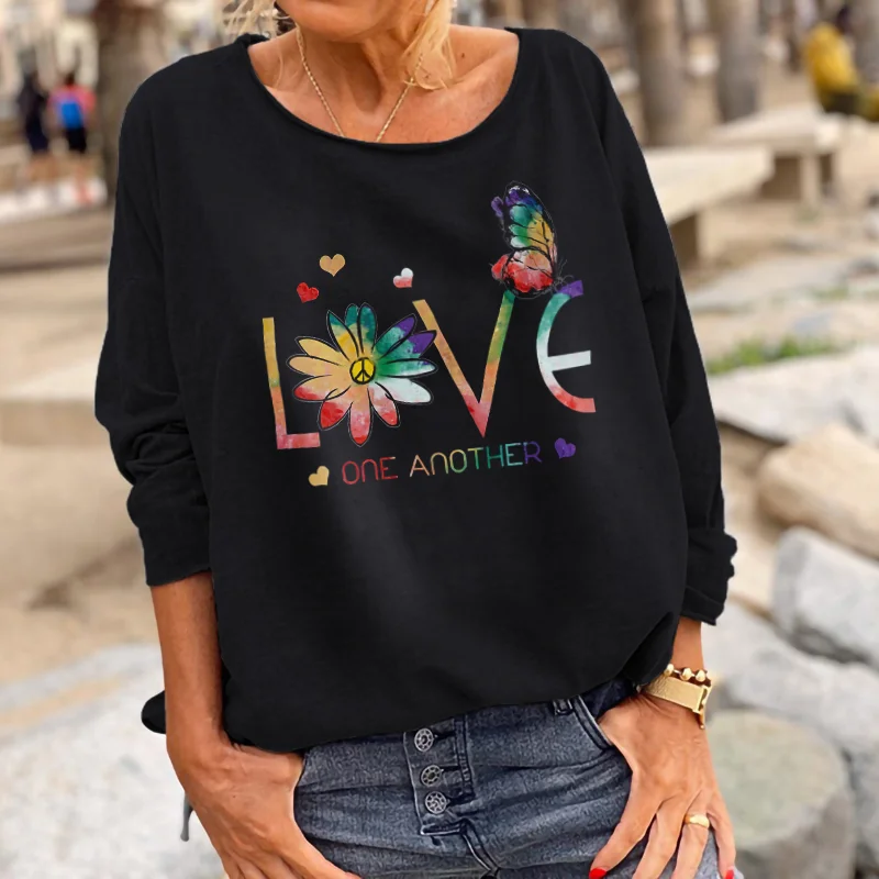 Love One Anther Print Colorful Graphic Long-sleeve T-shirt
