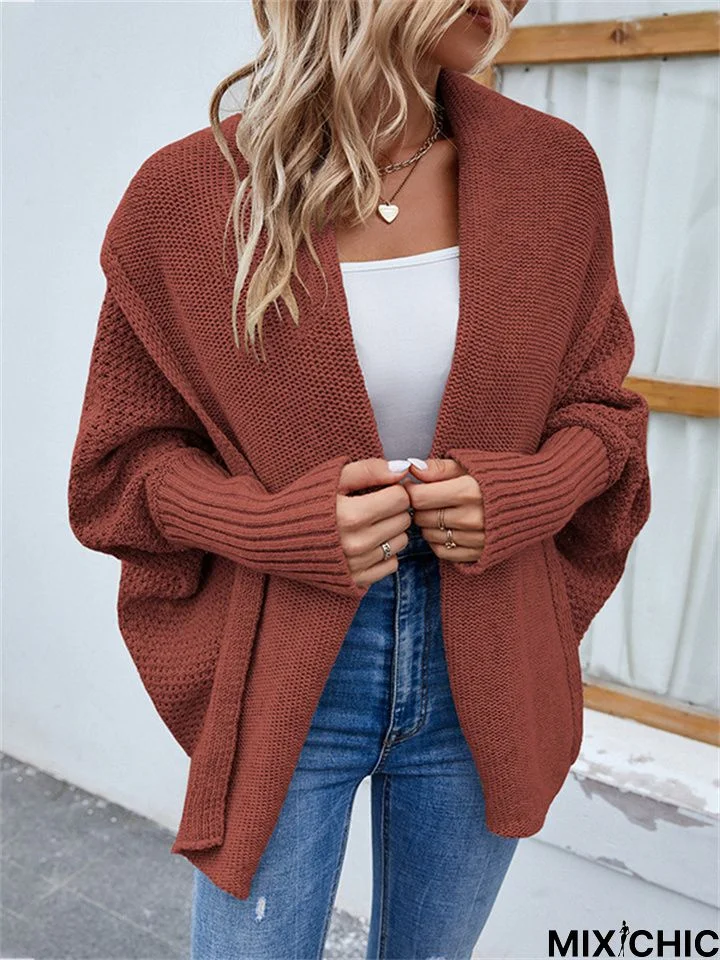 Temperament Commuter Solid Color Knit Cardigan Ladies Sweater