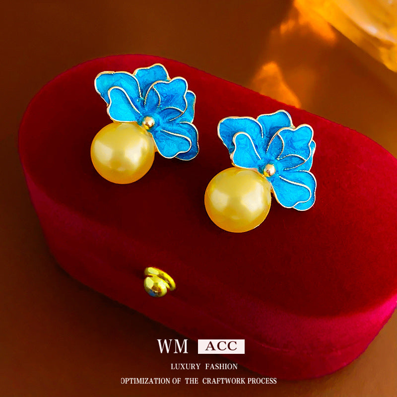 Medieval Flower Flower Alloy Oil Dripping Earrings