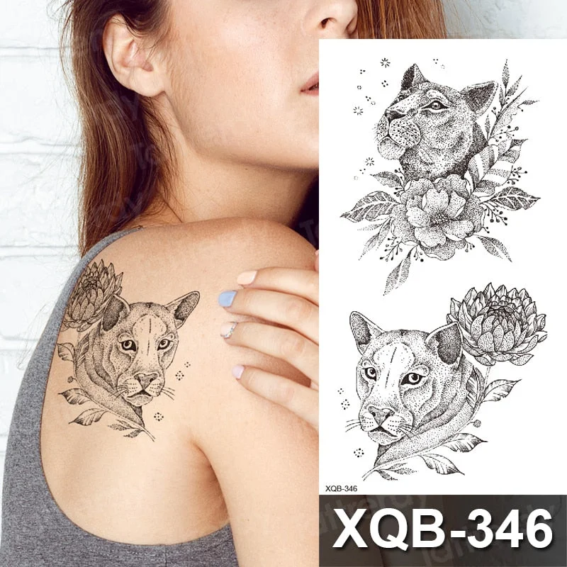 temporary tattoo flower snake dragon anime sexy body art stickers black lion skull tattoo sleeve for women men boys sexy decal
