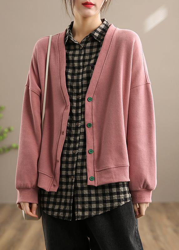 VCSHOES Pink  Clothes For Women Shape V Neck Button Down Spring coats