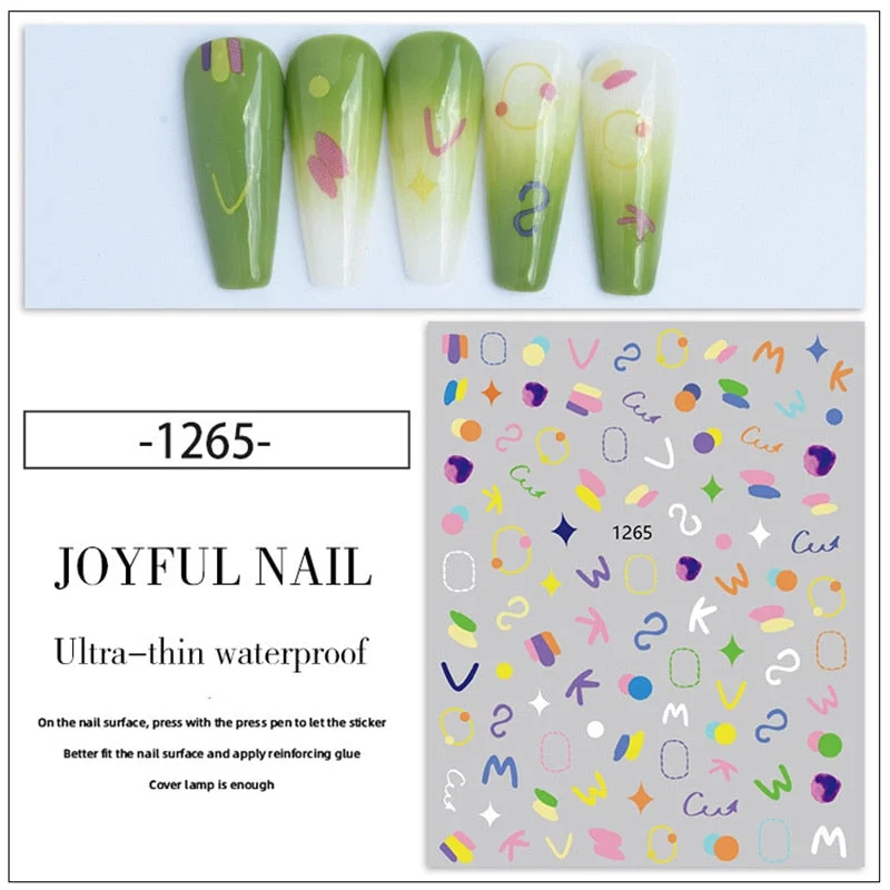 Beautizon Heart + - Shape Colorful Typography High Quality 5D Engraved Nail Stickers Nail Art Decorations Nail Decals Design