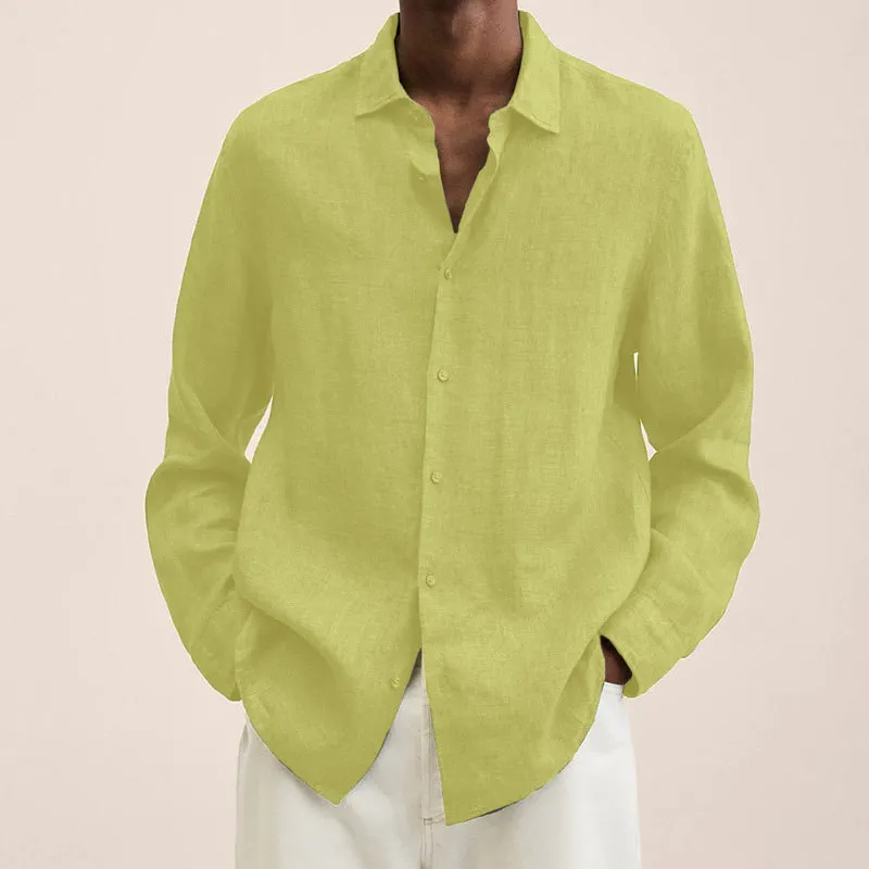 Brownm Brownm Explosion Autumn Long Sleeve V-Neck Loose Button Cotton Shirt Shirt Man