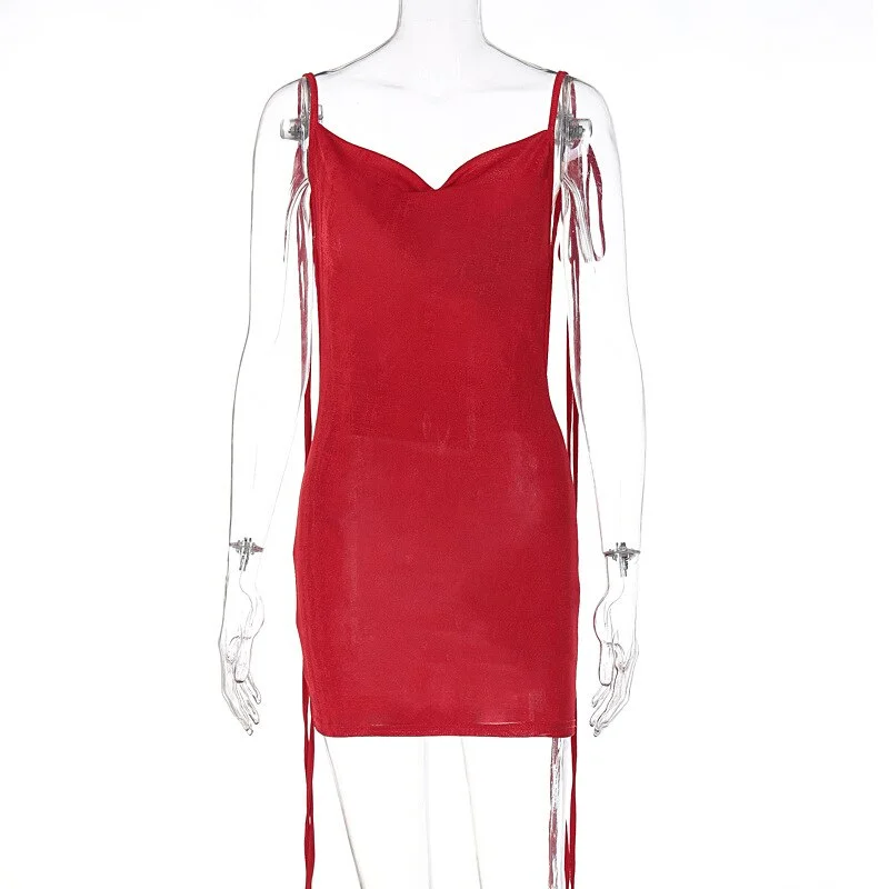 Sleeveless Swinging Collar Backless Slips Bandage Mini Prom Dress Summer Women Elegant Outfit Vacation Birthday Party