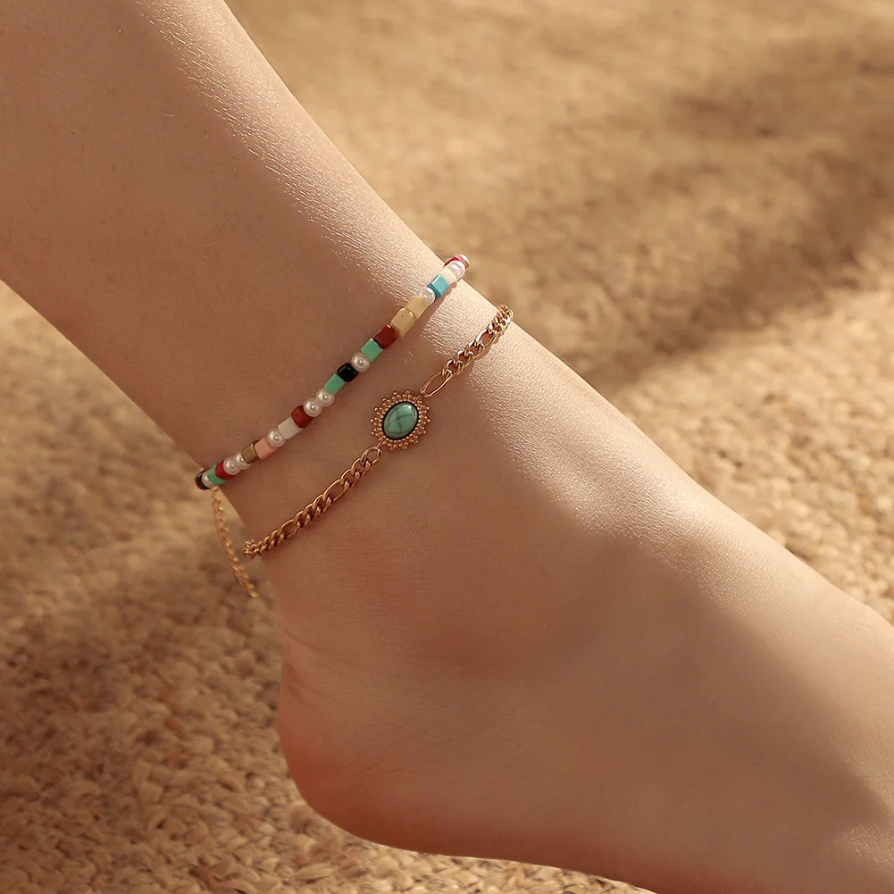 Boho Colorful And Turquoise Layer Anklet