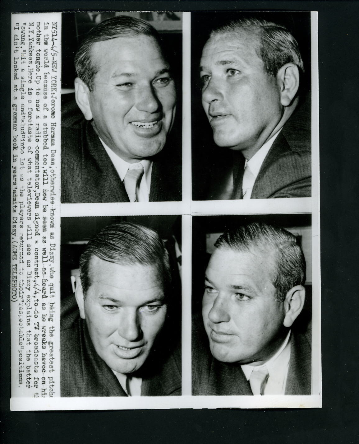 Dizzy Dean hired as Yankees TV broadcaster 1950 Press Photo Poster painting St. Louis Cardinals