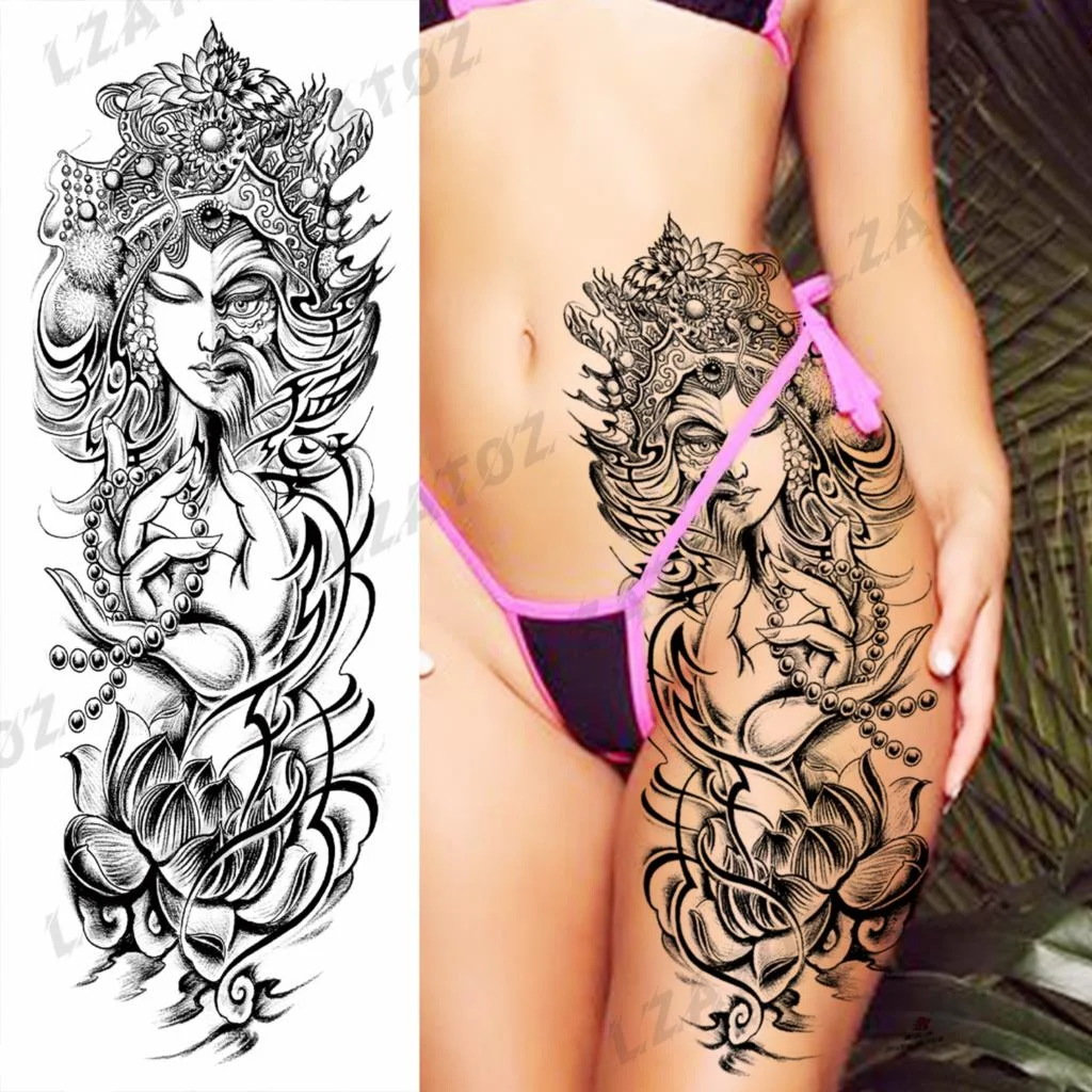 Sdrawing Sleeve Temporary Tattoos For Men Women Realistic Pirate Ship Wolf Tiger Skull Rose Flower Fake Tattoo Sticker Arm Tatoos