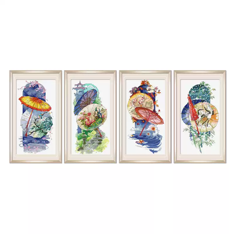 【KS Brand】Four Seasons Partial 11CT Pre-stamped Canvas(64*41cm) 57 Colors Cross Stitch