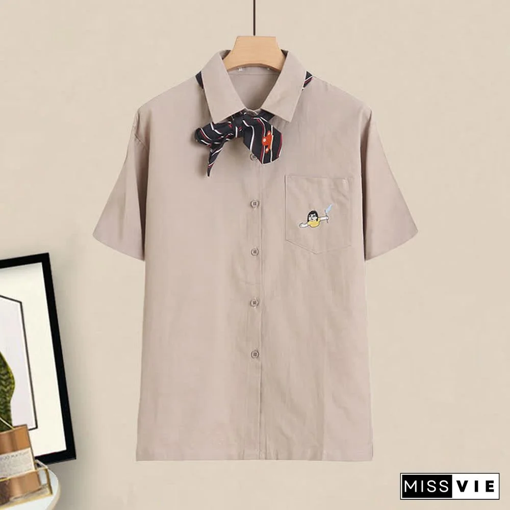 Pocket Lapel Tie T-Shirt Denim Overall Dress Two Pieces Set