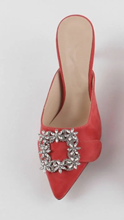 Pointed high heels women's stiletto heel 2020 new all-match fashion Baotou square buckle rhinestone slippers