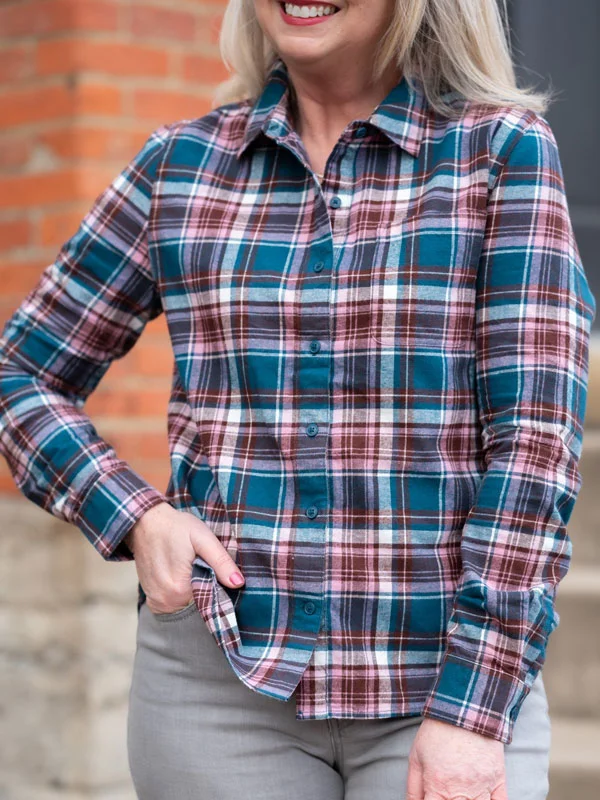 Color blocking check pattern simple temperament ladies shirt