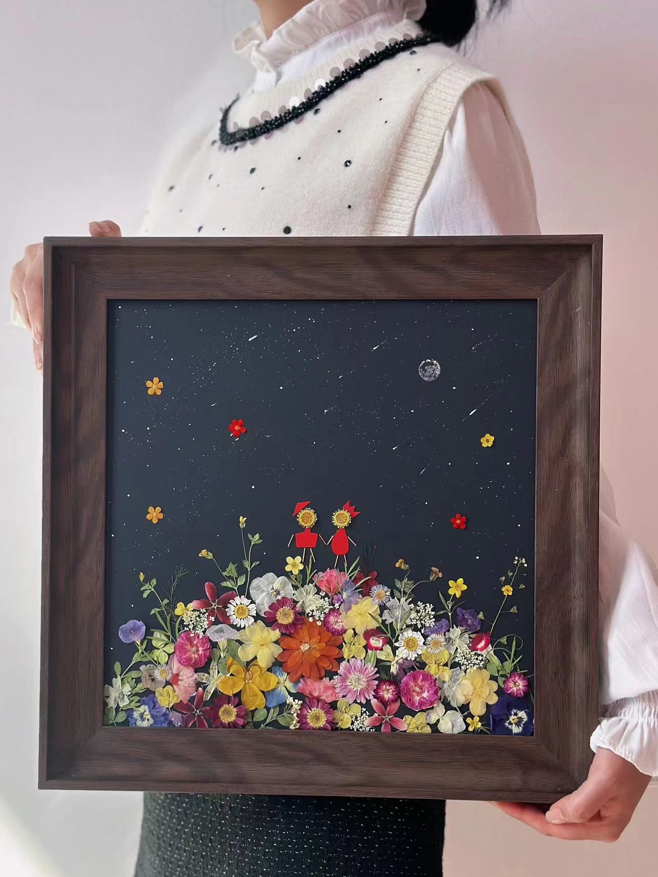 Looking At The Stars 1 |Resin Or Wooden Fame |Custom Pressed Flower Preservation | Wedding Flowers | Memorial Flower | Meadow Design | Home Decor