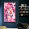 Diamond Painting -DIY Round Partial AB Drill Pink Butterfly Girl(45x75cm)