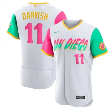 Men's San Diego Padres #11 Yu Darvish 2022 White City Connect Flex Base Stitched Baseball Jersey 019E