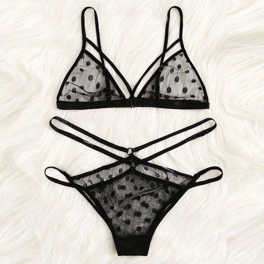 Sexy Erotic Lingerie Women Hot Intimates Bra Panty Sets Sexy Lace Transparent Dot Mesh Underwear Open Bra Set Intimates Lingerie