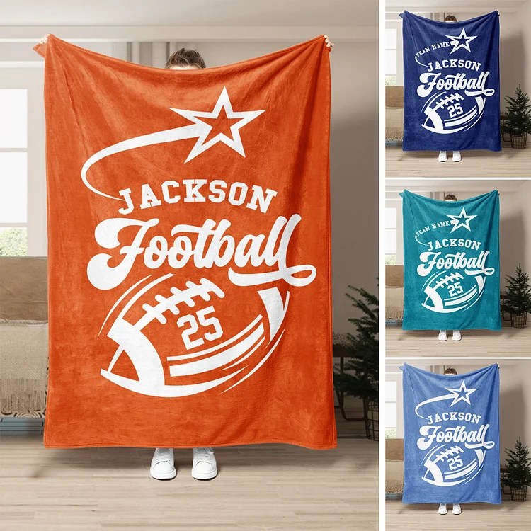 Personalized Football Blanket, Custom Name Number Soft Cozy Blankets | BKKid455
