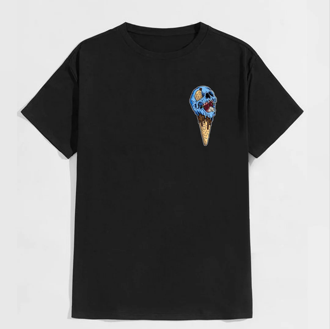 Blue Skull Ice Cream Black Print T-shirt