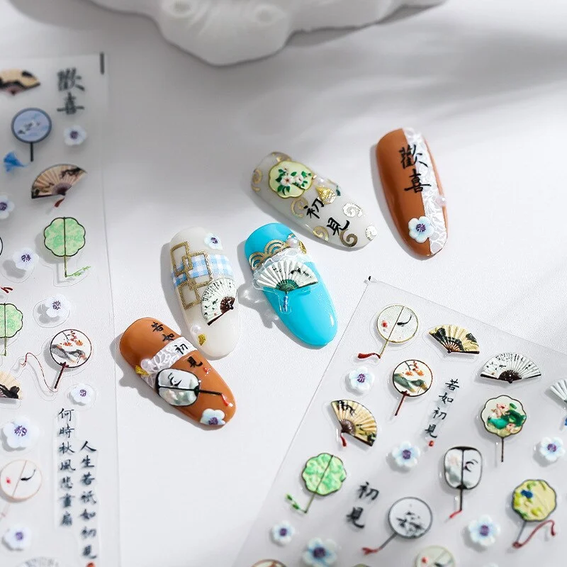 Churchf Nail Art Stickers Adhesive Sliders Pink Blue Heart DIY Line Nail Transfer Decals Foils Wraps Decorations Z0635-Nail Inspo