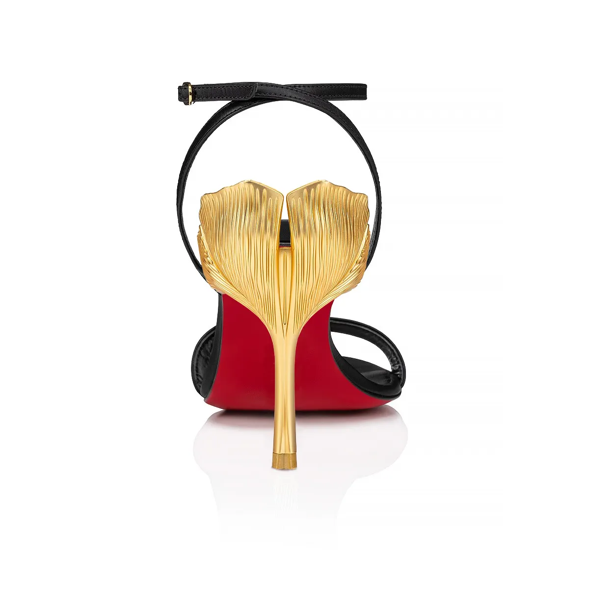 100mm Round Open Toe Ankle Strap High Heel Golden Ginkgo Leaf Heels Sandals Red Bottom Pumps-vocosishoes