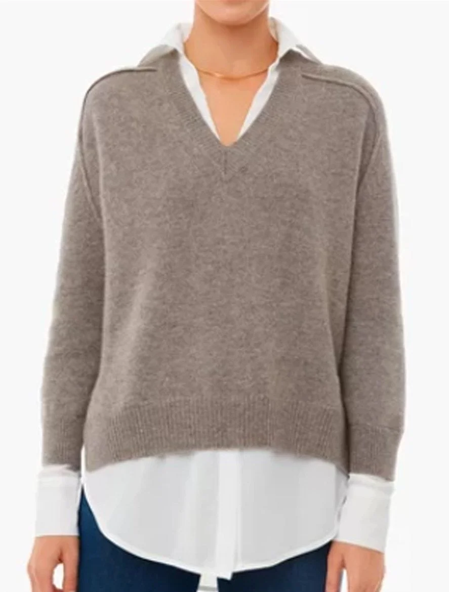 V-Neck Solid Color Casual Knit Pullover