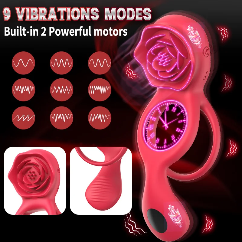 2025 Rose Penis Rings With Clitoral Stimulator Testicle Massager