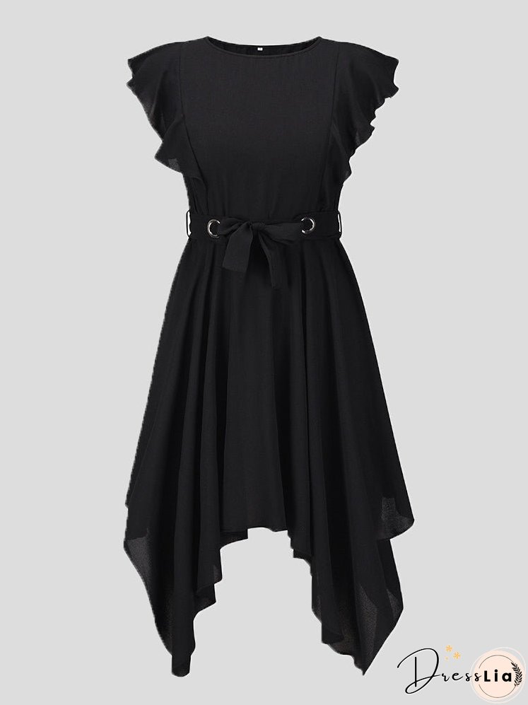 Dresses Slim Belt Irregular Ruffle Sleeve Dress for Women