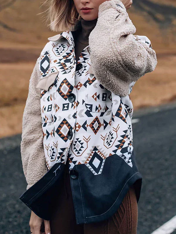 Geometric print patchwork thermal women's jacket