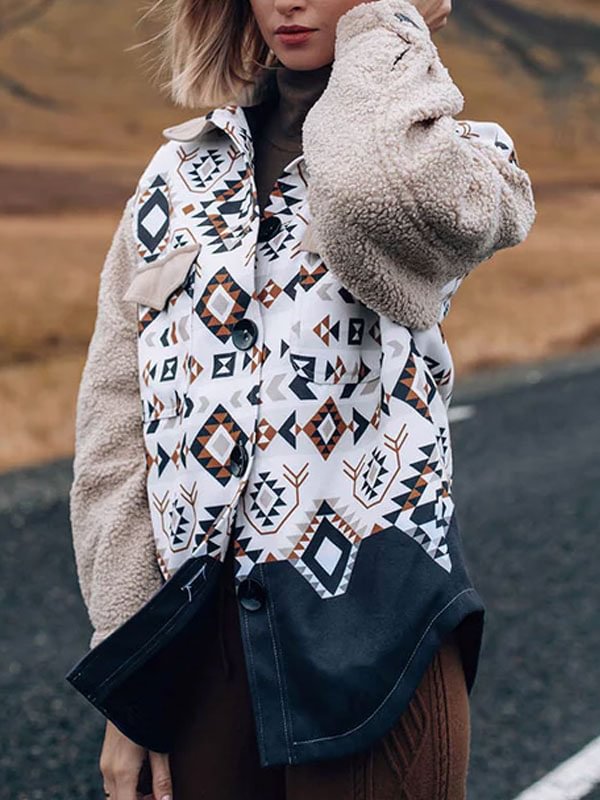 Geometric print patchwork thermal women's jacket