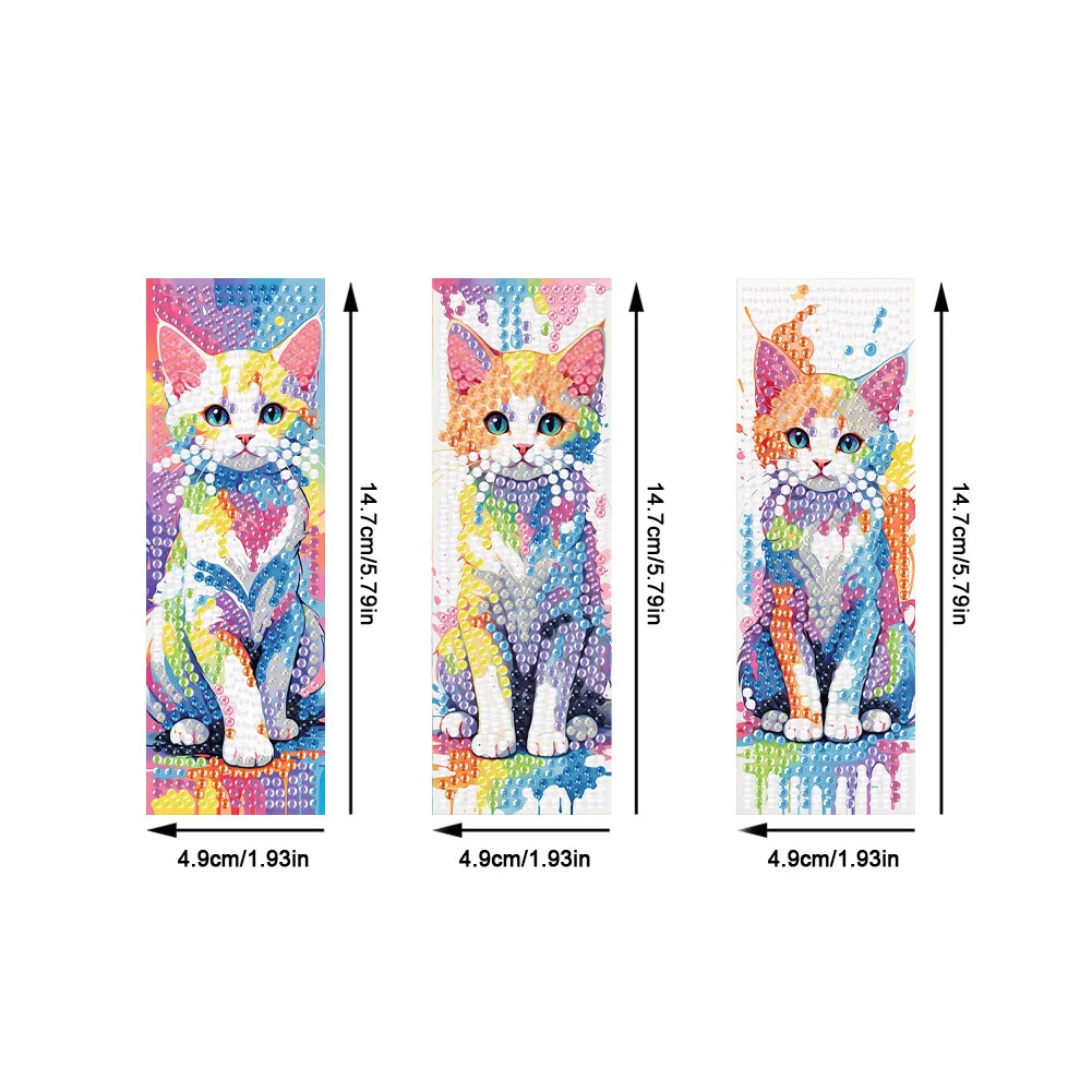 3Pcs DIY Cat Special Shape DIY Diamond Painting Bookmarks Kits