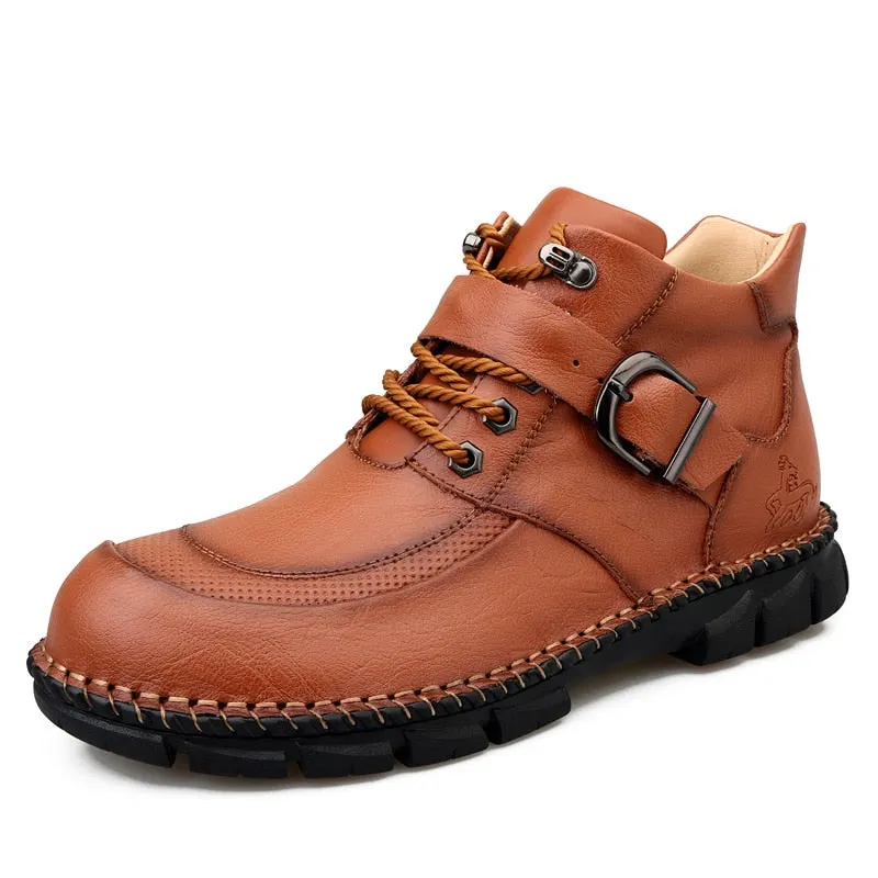 Autumn Men's Ankle Boots Split Leather Men Western Boots Designer Men Casual Sneaker Round Toe Men Safety Boots Plus Size 38-48
