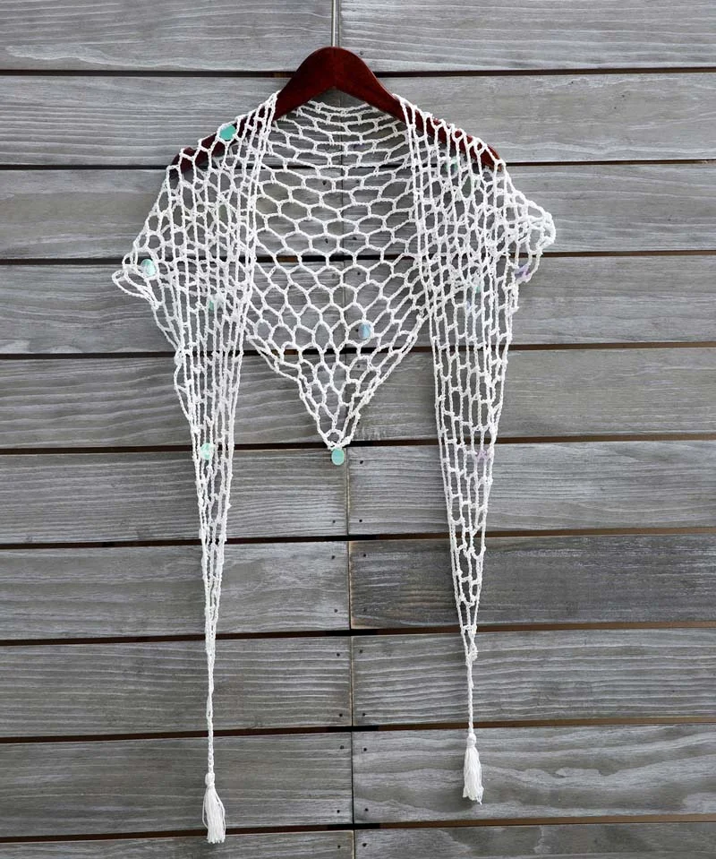 Fitshinling Sequined handmade crochet mesh beach cover up cape swimwear lace sexy hot fringe outerwear bohemian strappy cover-up