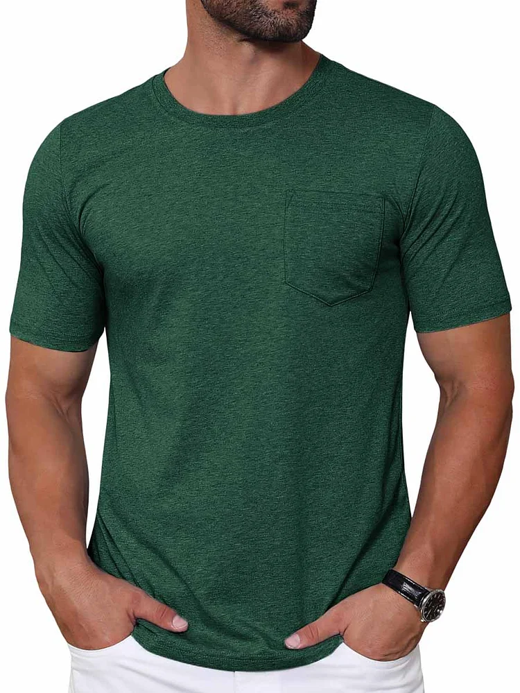 Men's comfortable basic casual round neck pocket short-sleeved T-shirt