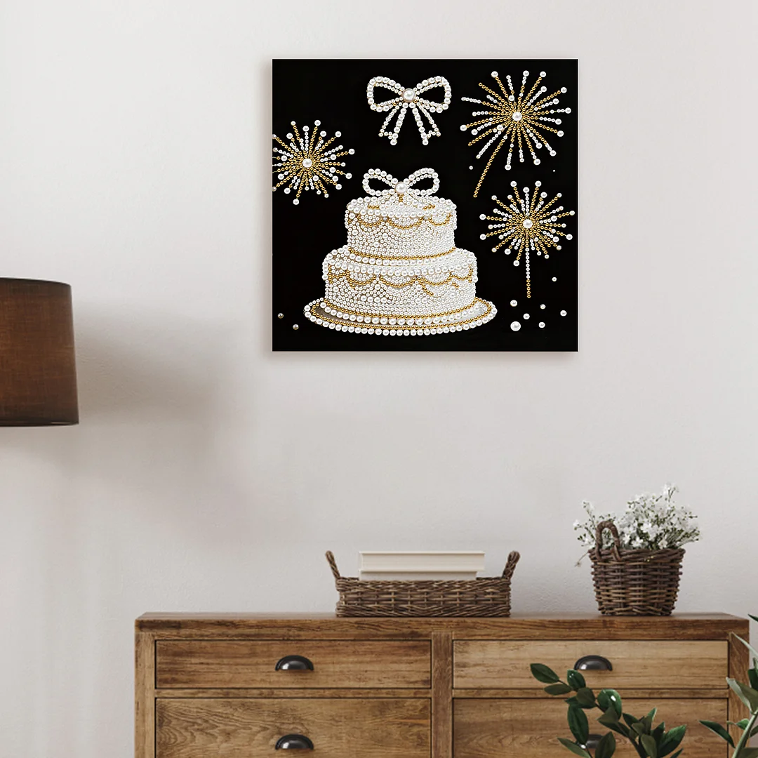 Cake DIY Pearl Art Diamond Painting Kit for Adults Home Decor 25x25cm With Frame