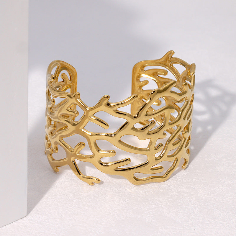 Exquisite Retro Irregular Hollow Bracelet Wide Version Personality Exaggerated Ins Stainless Steel Bracelet Female