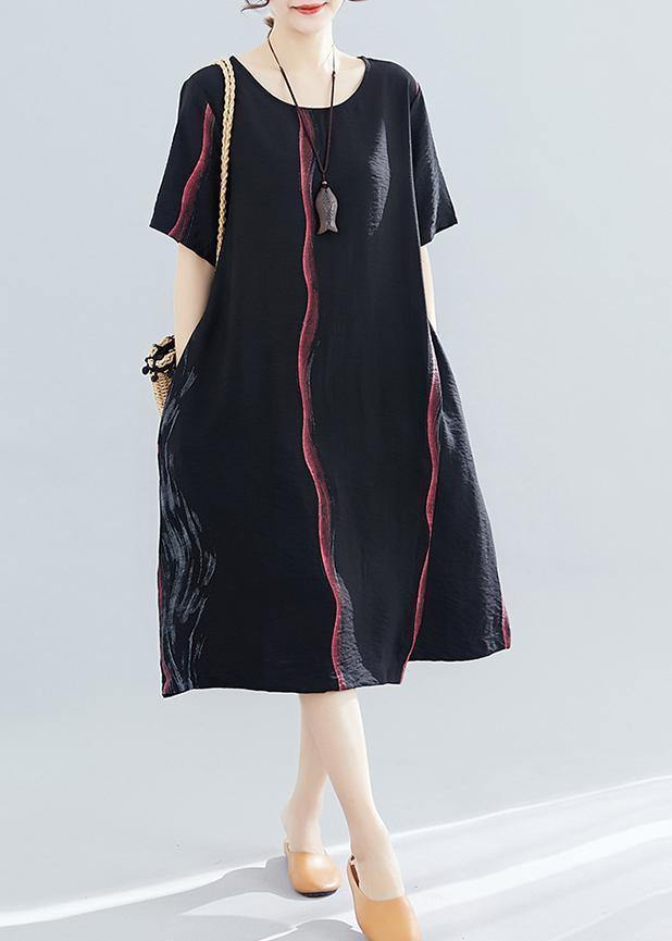 VCSHOES o neck Cotton Long black print Dress summer