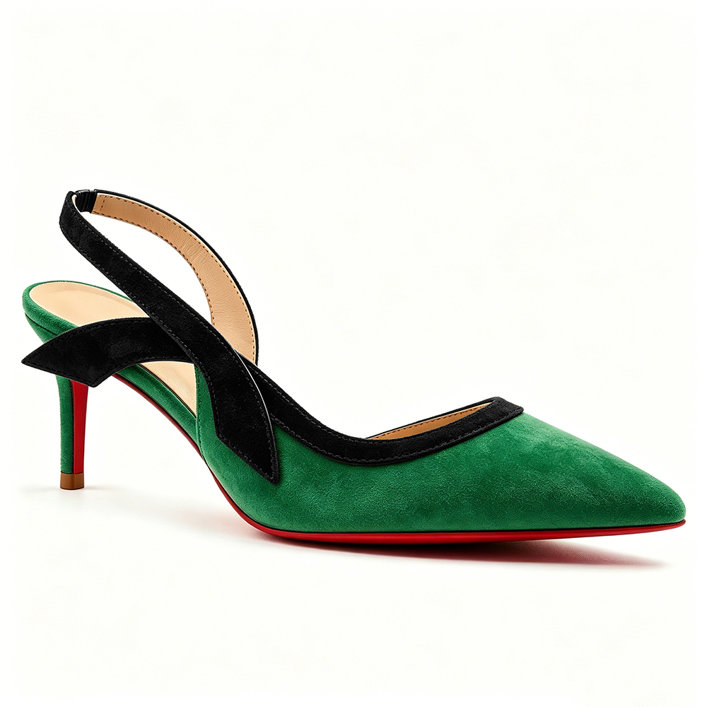 65mm Women's  Kitten Heels Pointed Toe Red Bottom Slingback Pumps Wedding Official Suede Sandals-MERUMOTE