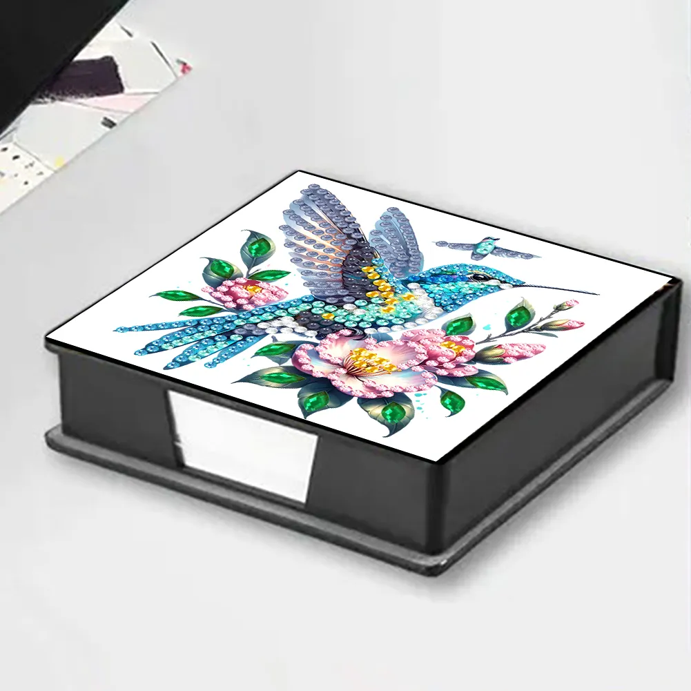 5D DIY PU Diamond Art Note Box with 160 Sheets Paper Memo Pad Holder (Bird)