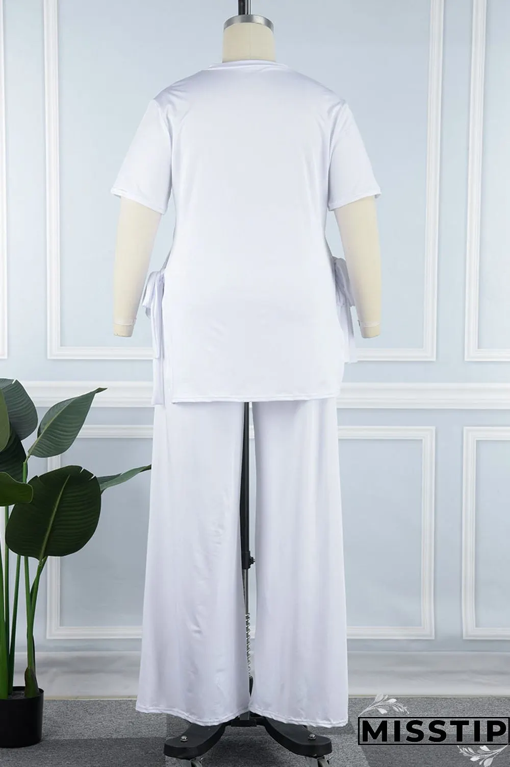 Burgundy Casual Solid Bandage Patchwork Slit V Neck Plus Size Two Pieces