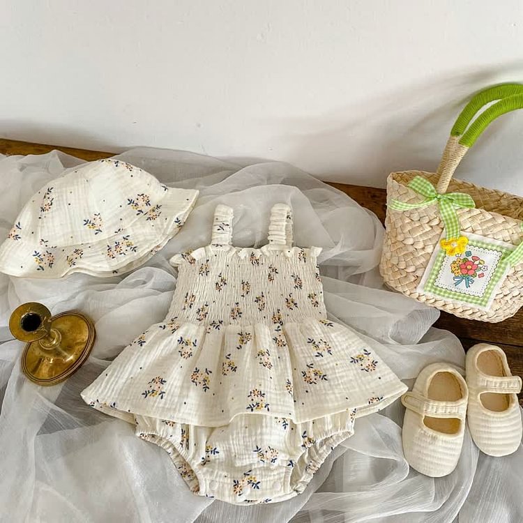 Baby Florals Layered Strap Bodysuit with Hat