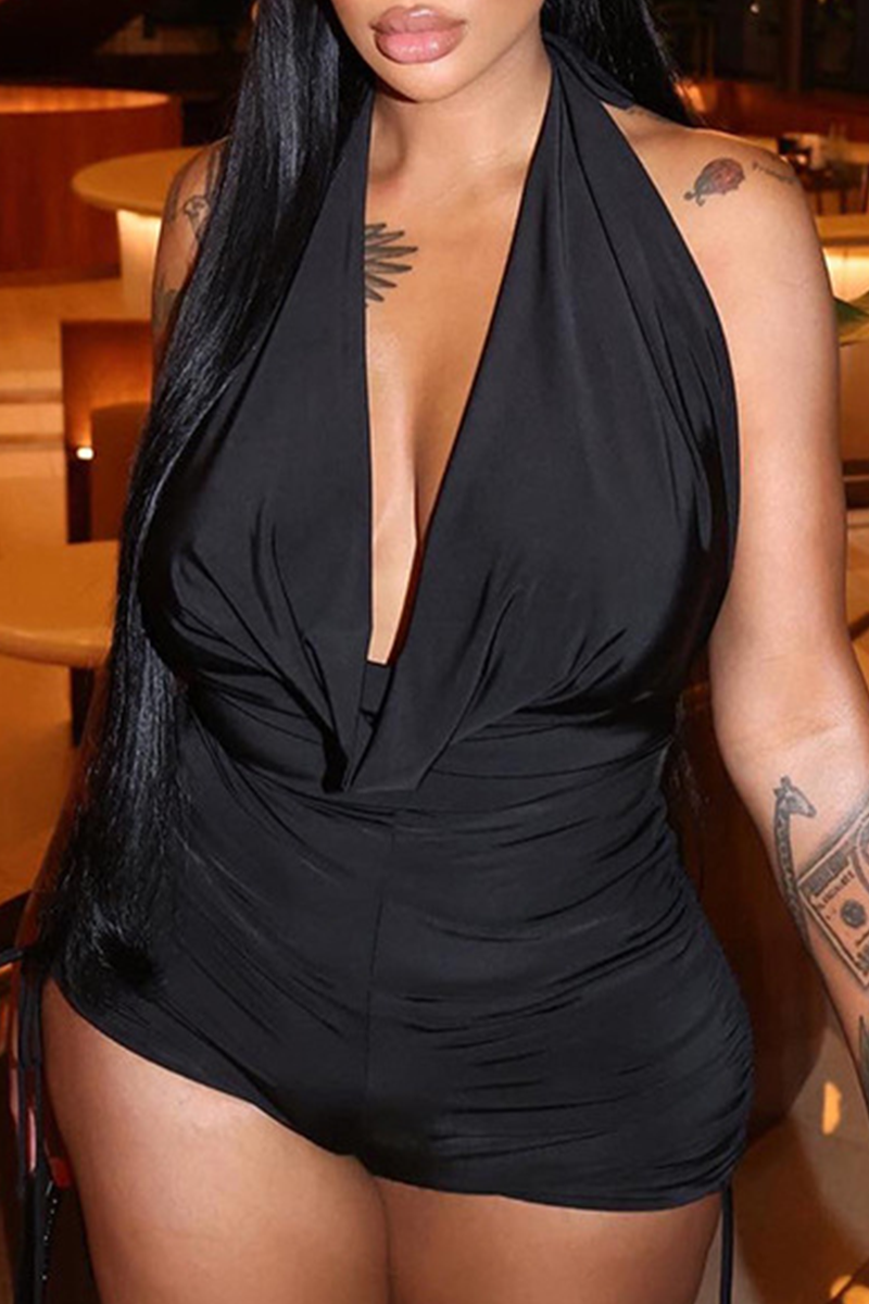Sexy Solid Split Joint Halter Skinny Jumpsuits