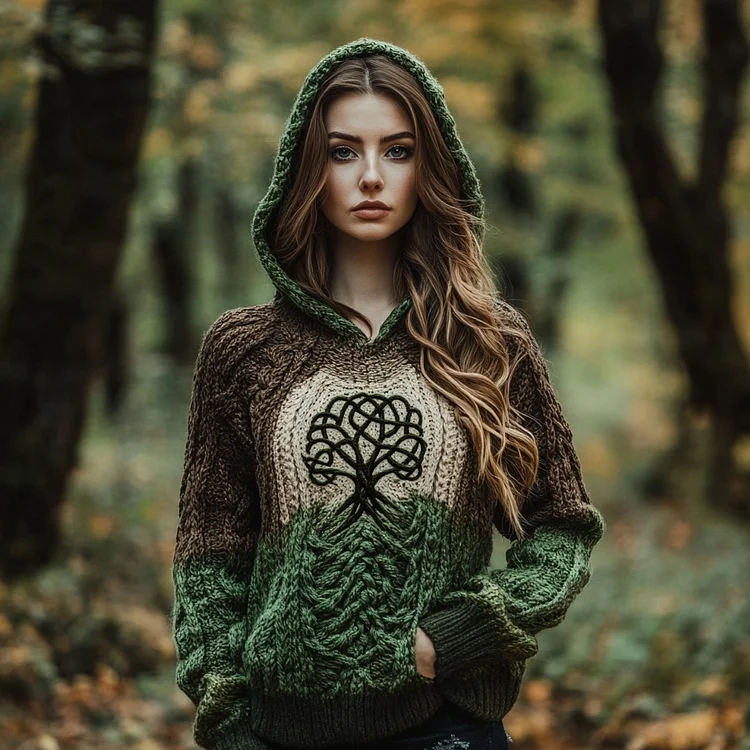 Women's Celtic Tree Of Life Ombre Pocket Hooded Sweater