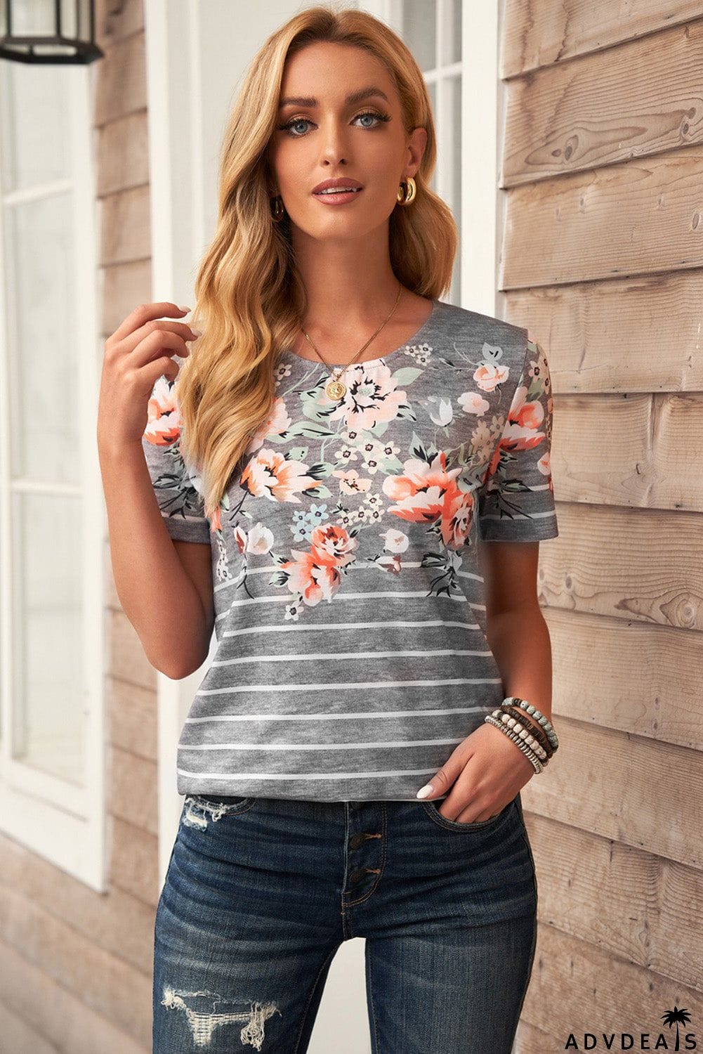 Spring Vibe Floral & Stripe Tee