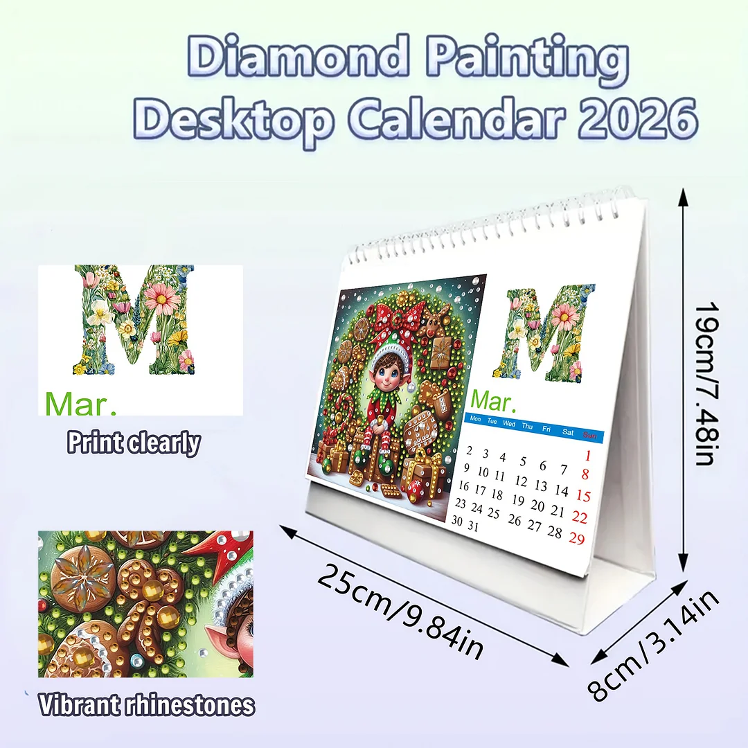 2026 Calendar Diamond Painting Kit Christmas Elf DIY Diamond Art Desk Calendar