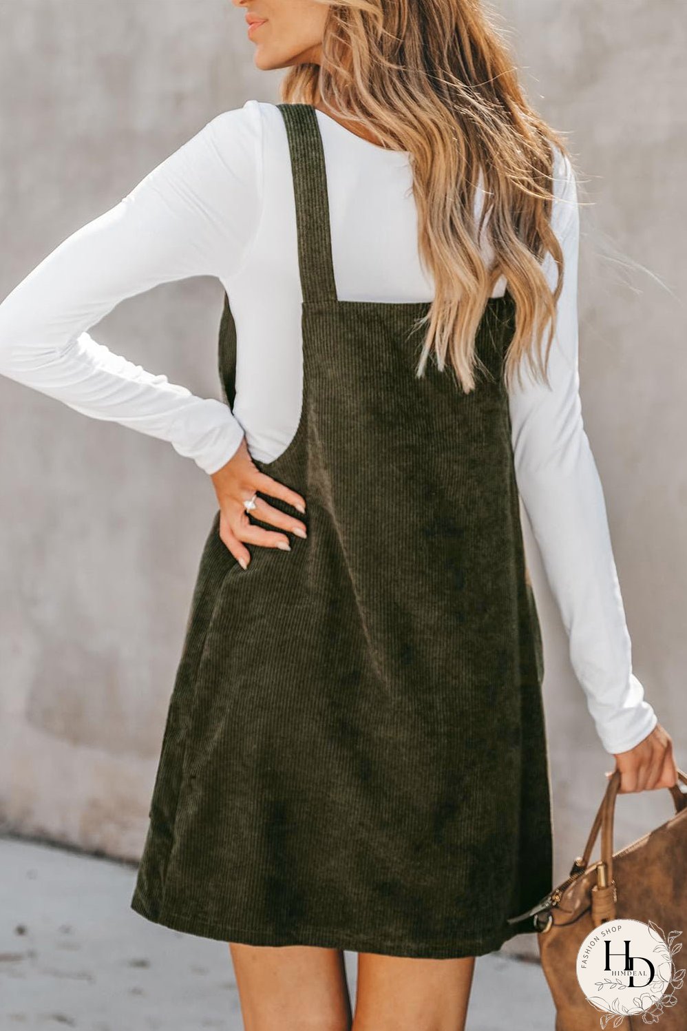 Women's Olive Green Corduroy Mini Dress