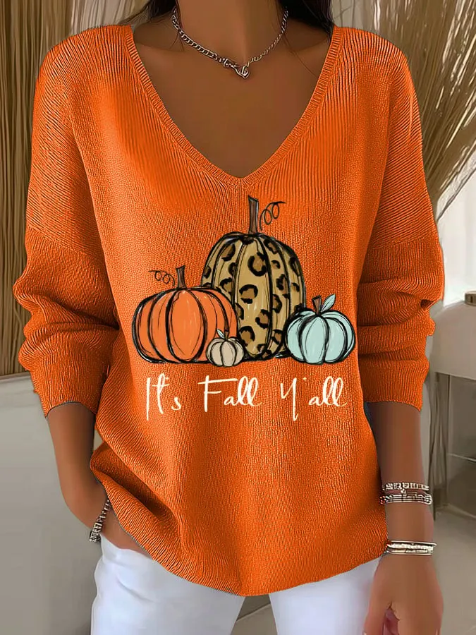 Women's Casual Autumn It's Fall Y'all Print Long Sleeve T-shirt 