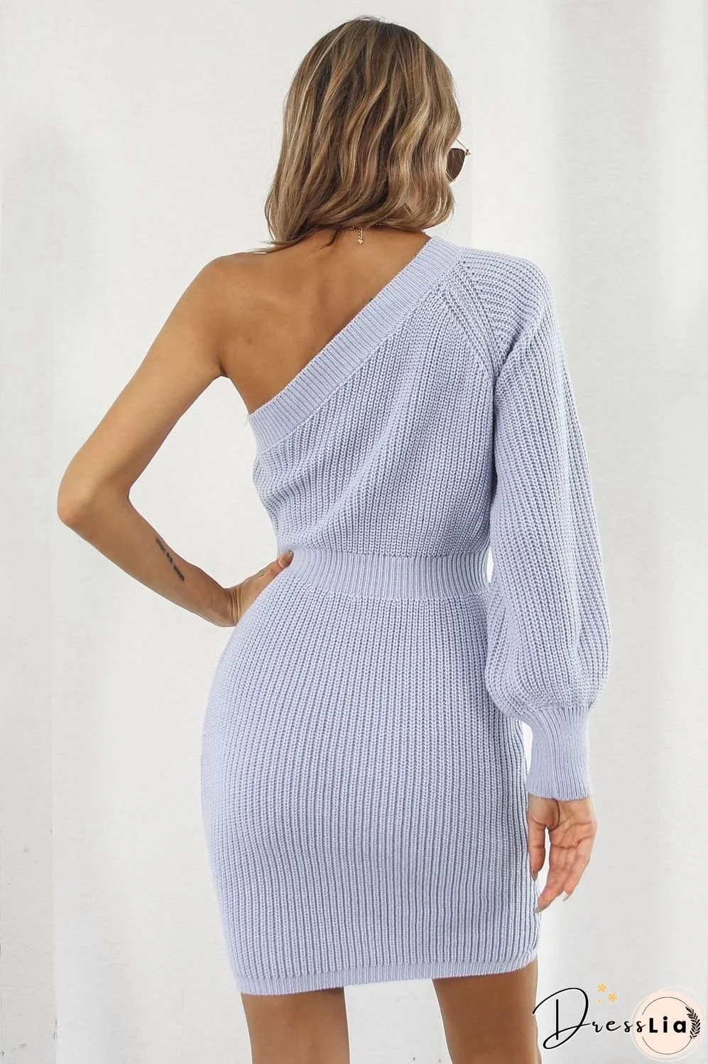 One Shoulder Raglan Sleeve Pencil Sweater Dress